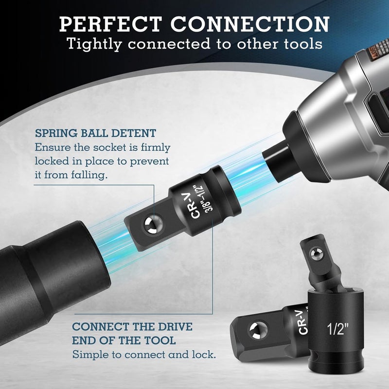 Bornpye مجموعة محولات ومخفضات sockets 11 قطعة، 1/4" 3/8" 1/2" 3/4" 1" بوصة، محول مفتاح مربع، فولاذ CR-MO، للاستخدام مع المثاقب، قضبان الكسر، محركات الراتشيت، هدايا عيد الميلاد للبالغين - Image 3